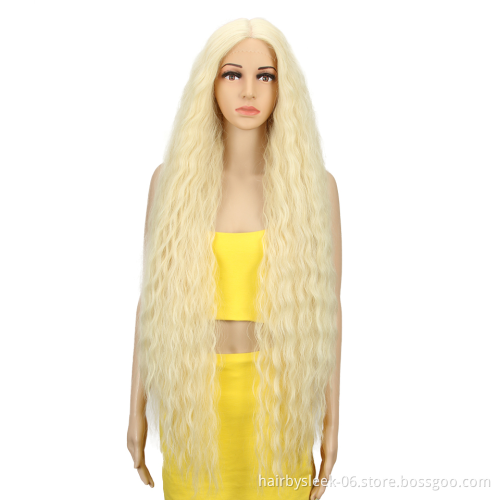 42 inches super Long Curly Blonde Ombre water wave Preplucked Hairline Lace Front Wig Synthetic hair Wigs For Black Women